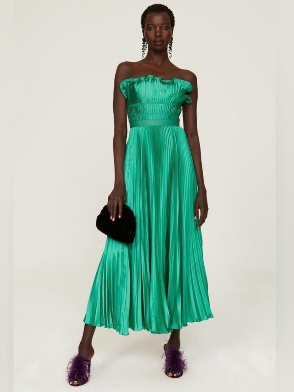 AMUR Giada Pleated Strapless Dress Green Grass Size 10 Tag Attached